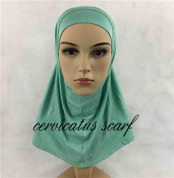; Простые хиджаб Амира для детей; 2 предмета; однотонные мусульманские хлопковые трикотажные шарфы; Исламская одежда; Khimar Jilbab - Цвет: color 17