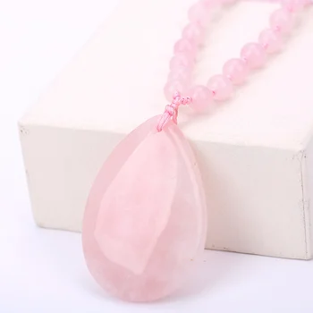 

Reiki Natural Water Teardrop Drop Pendant For Necklace Pink Crystal Quartz Chakra Pendant Women Pink Jewelry Sweater Chain Gift