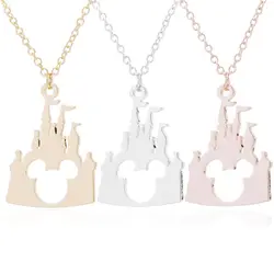 Очаровательные ожерелья с изображением замка мечты и Микки для девочек, 45 см Подвеска на длинной цепочке, подарочное кольцо с воротником