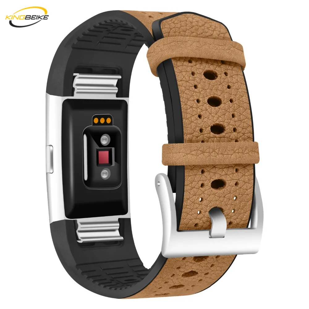 KINGBEIKE 6 цветов ТПУ + пояса из натуральной кожи Ремешки для наручных часов Fitbit Charge 2 часы красивый дизайн замена Смарт ремешок