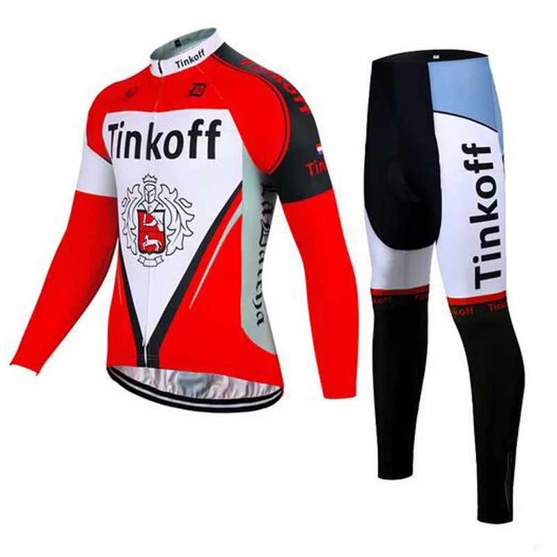 Красный команда Tinkoff зимний термальный флис Велоспорт Джерси/Pro велосипедный цикл одежда/гелевый коврик с длинным рукавом MTB велосипедная одежда - Цвет: Jersey and Pants