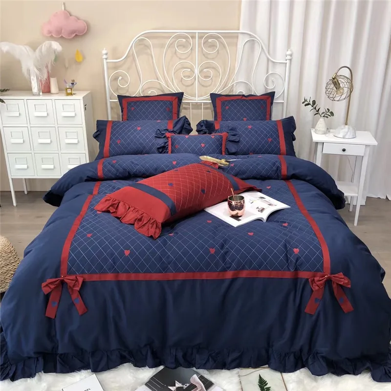 Buy 4/7pcs Red blue Bedlinen Soft Bedclothes Stars