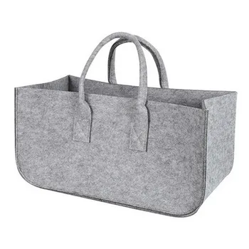 

Durable Carrier Felt Handbag Firewood Magazine Fruit Car Storage Basket Container Box Shopping Tote Bag with Handle Grey