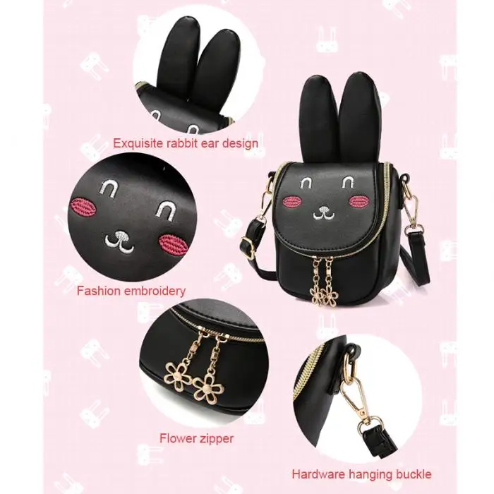 Children Girl Shoulder Crossbody Bag Zipper Cute Bunny Durable Package Pouch Gift New