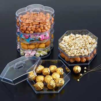 

Transparent gridded fruit plate home dried fruit box creative living room candy plate plastic cover melon seeds plate