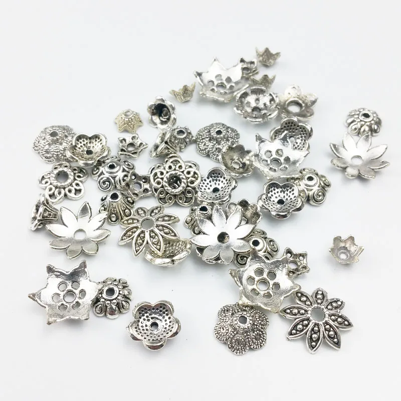 

50pieces / lot mix Zinc alloy Ancient silver bead caps Slice Charms base Setting Jewelry DIY Components Findings