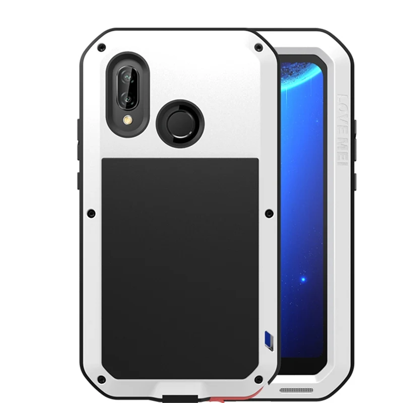 Для Huawei P20 lite Lovemei алюминиевый металл + стекло Gorilla Shock Drop водонепроницаемый чехол