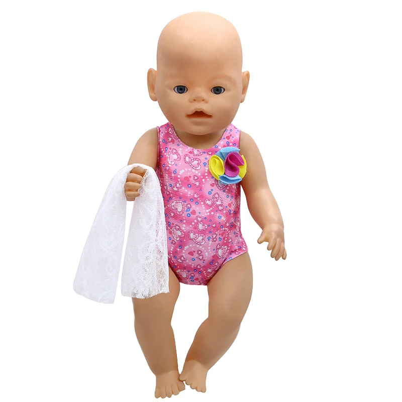

LIN KUN Baby Doll Clothes Cute Red Swimsuit Bikini + Scarf Suit Fit 43cm Baby 16-18 inch Doll Accessories