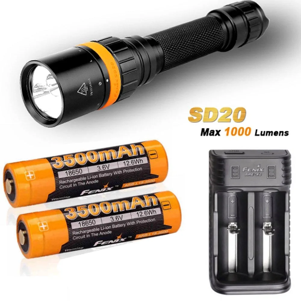 Fenix SD20 1000 люмен CREE светодиодный 100 метр погружной фонарик для дайвинга с 2 х ARB L18 3500