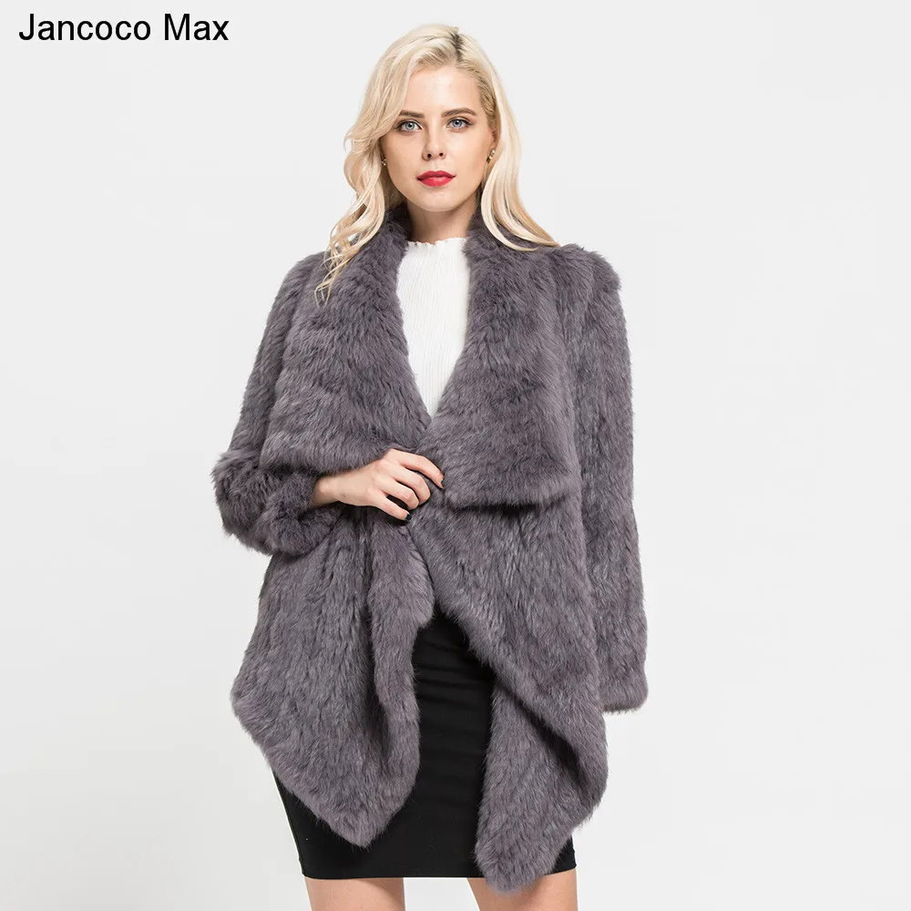 Jancoco Max Толстая Вязаная Мягкая 2019 женская шуба из кроличьего меха зимняя теплая