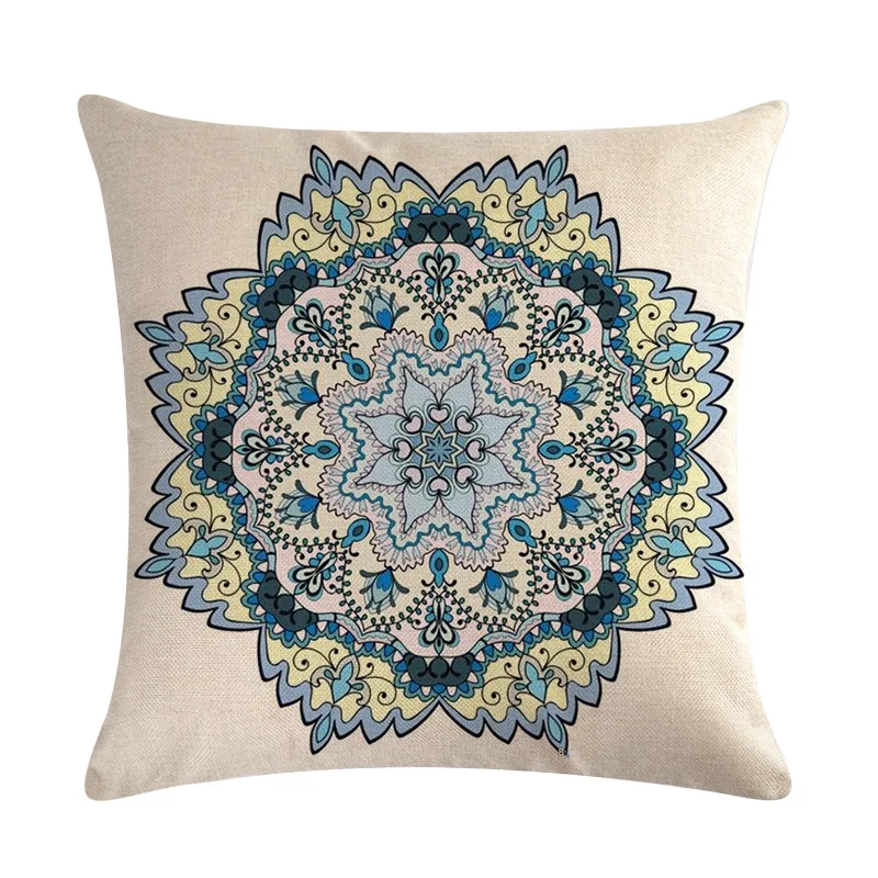 Paint Cushion Cover 45x45cm Boho Decoration Vintage Mandala Round Printed Flax Fluffy Pillowcase Ethnic Garden Rattan Chair Paint Cushion Cover 45x45cm Boho Decoration Vintage Mandala Round Printed Flax Fluffy Pillowcase Ethnic Garden Rattan Chair