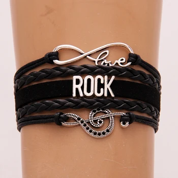 

(10Pcs/Lot) Infinity love Rock music Bracelet music note charm leather wrap rope bracelets & bangles for women men jewelry