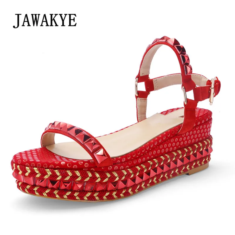 JAWAKYE/шикарные сандалии гладиаторы на платформе с заклепками Женские