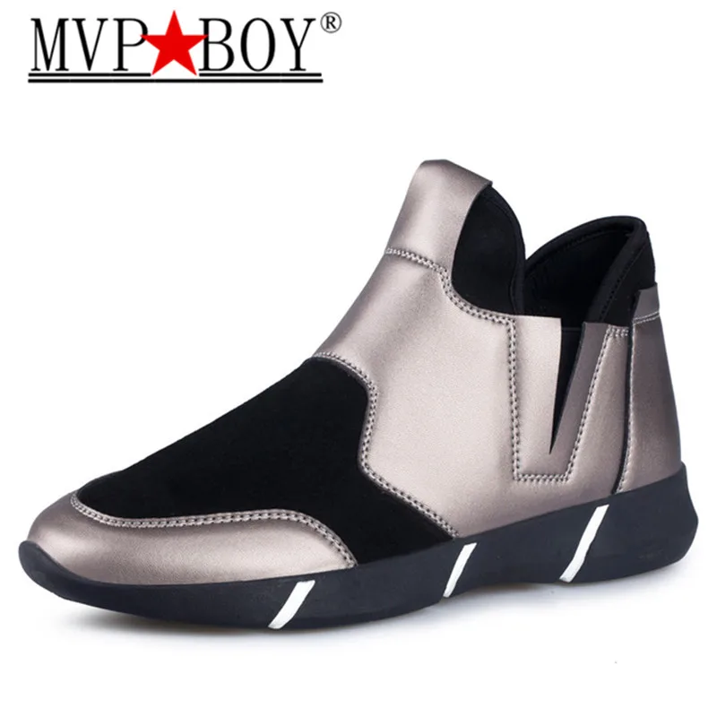 MVP BOY новые Для мужчин Высокие ботильоны с мехом, Зимние теплый плюш Slip-On микрофибры обувь Туфли без каблуков открытый кроссовки для мужчин