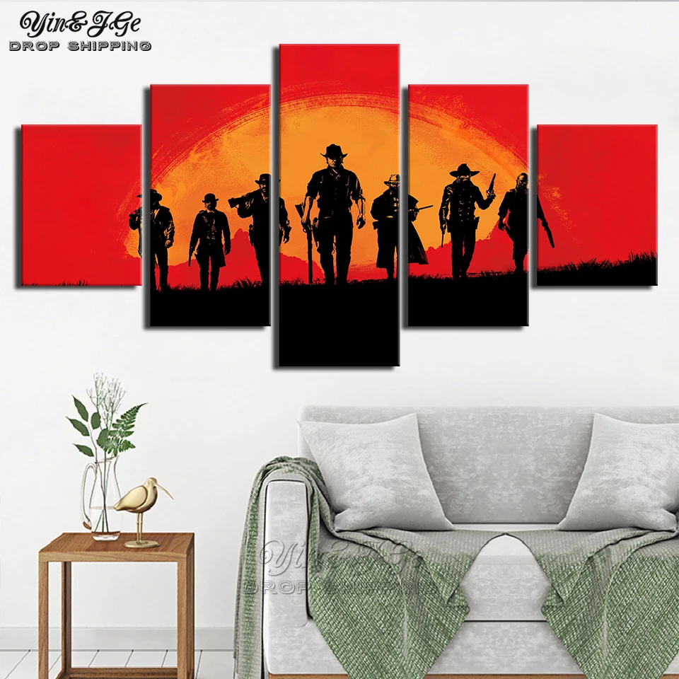 

Pop Art Wall Modular Picture For Living Room 5 Pieces Red Dead Redemption 2 Canvas Painting HD Prints Game Poster Frame Decor