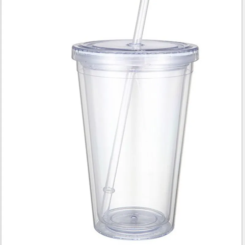 hot selling double layer water cup with straw and lid,16 oz BPA Free mugin Mugs from Home