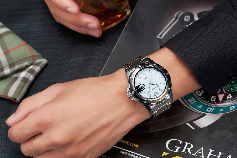 Новинка от топ бренда BIDEN, Роскошные Кварцевые часы для мужчин, военные спортивные наручные часы со стальным ремешком, мужские деловые часы с датой-0012