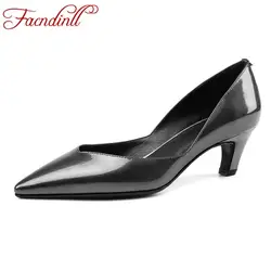 FACNDINLL/Новые модные женские туфли-лодочки из натуральной кожи на толстом высоком каблуке с острым носком винно-красного цвета, женские