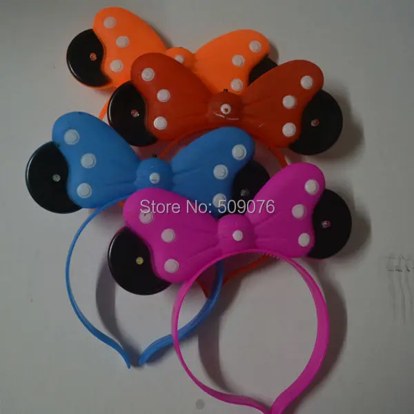 

Free shipping 10pcs/lot led flashing headhoop led flash hair clip mickey mouse headwear led bowknot headwear party decoration