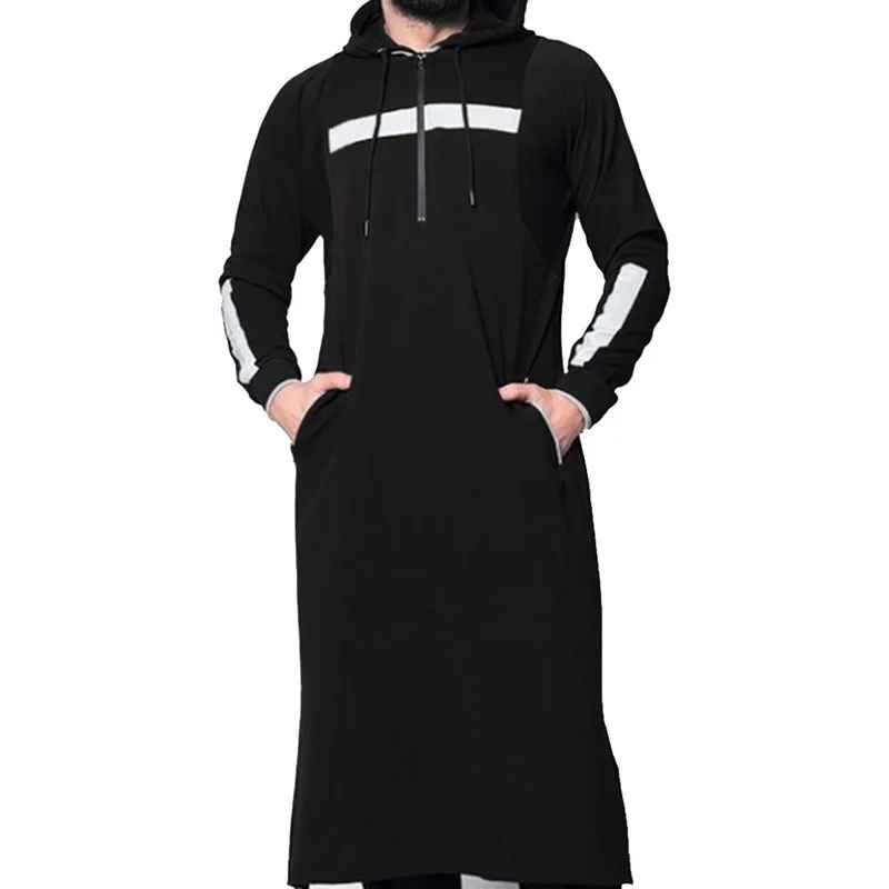 Modsh мусульманская полосатая Толстовка повседневные толстовки на шнурке Poleron Hombre длинные прямые худи осенние Роскошные пуловеры арабские Топы - Цвет: Black