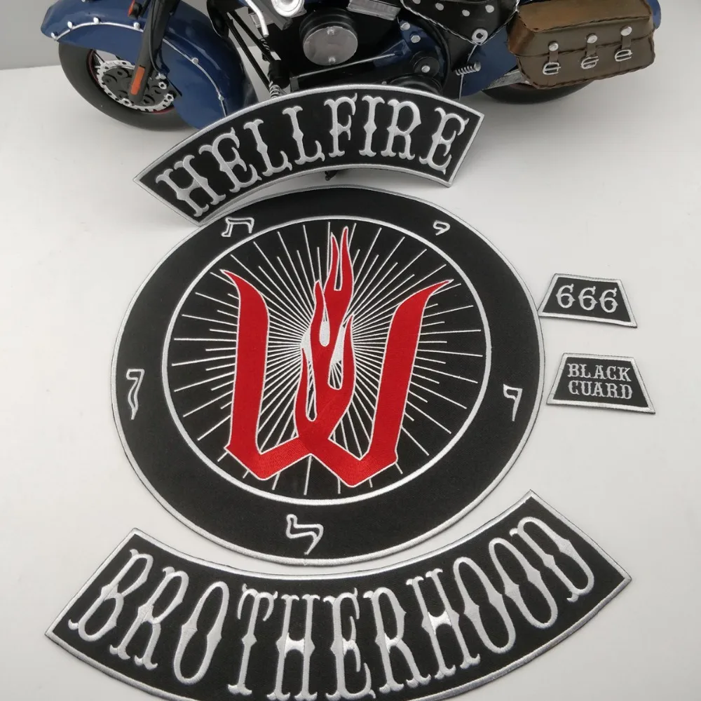 Hells fires brotherhood motorcycle patch for jacket full back embroidery custom clothing application free shipping (5)