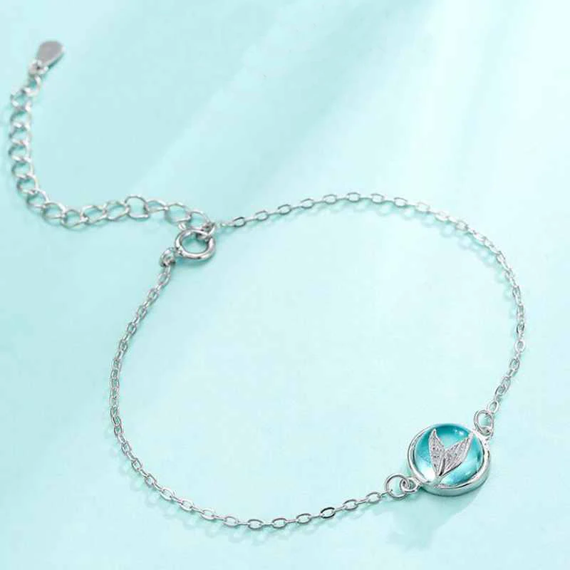 Ruifan Элегантный Синий Кристалл Русалка пузырь женский браслет браслеты из серебра 925 пробы для женщин женские ювелирные изделия подарок YBR028