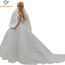 LeadingStar Bridal Gown Princess Dress Clothes Embroidered Fashion Wedding Party Long White Dress For Barbie Doll Acessories