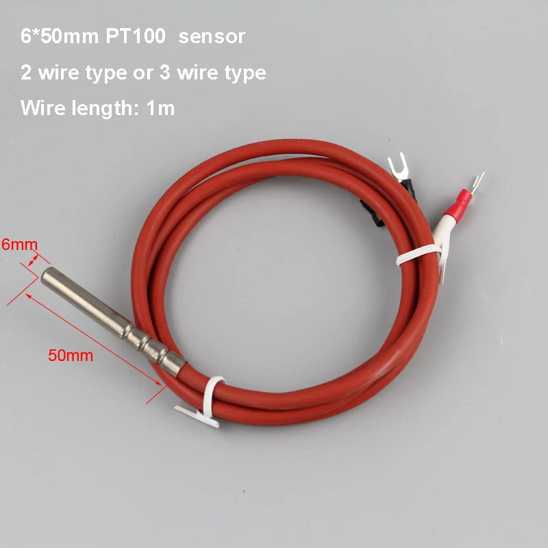 

-50~300'C PT100 temperature sensor 2 wire type / 3 wire type 6*50mm Thermocouple Thermal resistance with 1m silicone cable