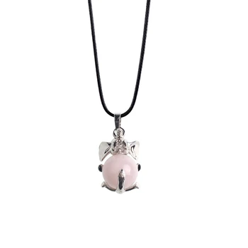 2017 popular natural stone non-porous rose pink ball animal necklace pendant cute little elephant cartoon image female jewelry