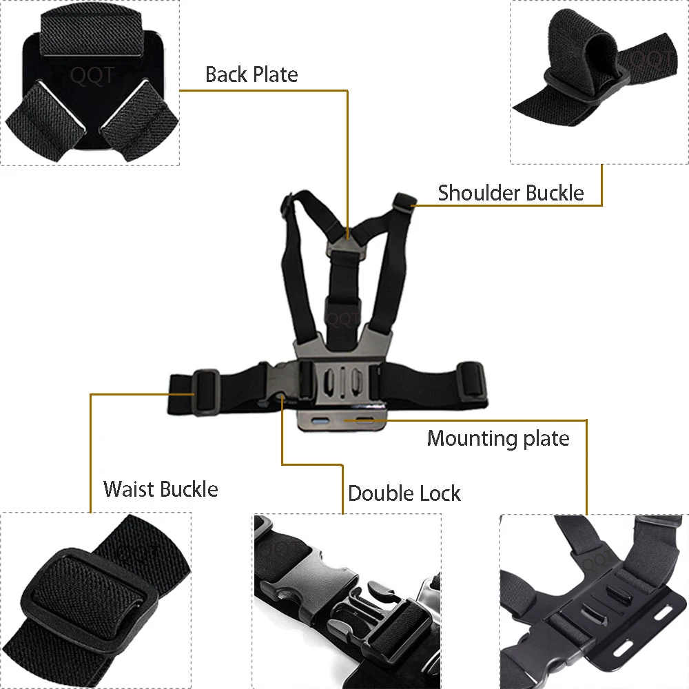 QQT для Gopro hero7 6 5 4 3+ 3 Xiaomi Yi 4 K экшн-камеры Busto Mount Harness в Gopro SJCAM SJ4000 Спорт камеры аксессуары