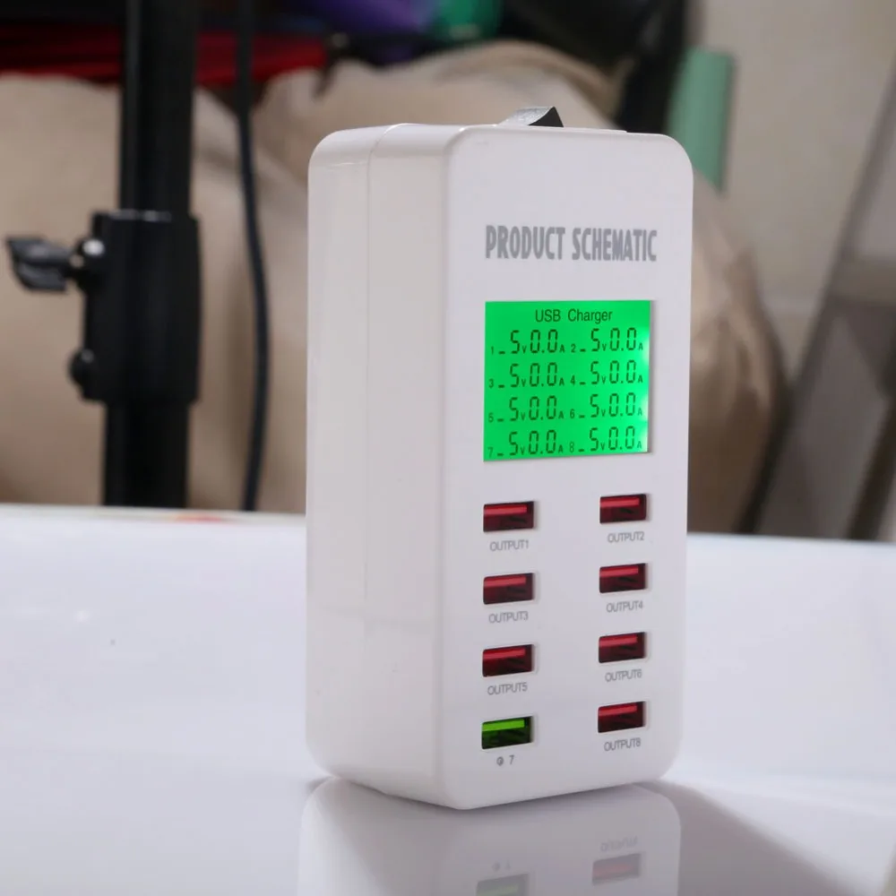 USB Настольная зарядная станция 8 портов USB настенное зарядное устройство с быстрым зарядным гнездом USB концентратор ЖК-дисплей и Смарт IC автоматическое обнаружение Tech