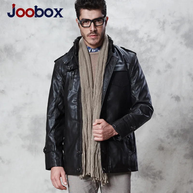

JOOBOX Brand 2019 Fashion Autumn Winter Leather Jacket Men Warm thicker Faux Leather PU Coats High Quality Wool Liner outerwear