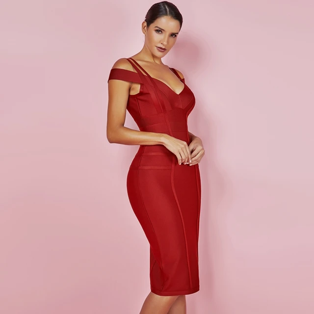 Deer Lady V Neck Bodycon Party Dress Knee Length Sexy Off Shoulder Dress Women's Women's Clothing