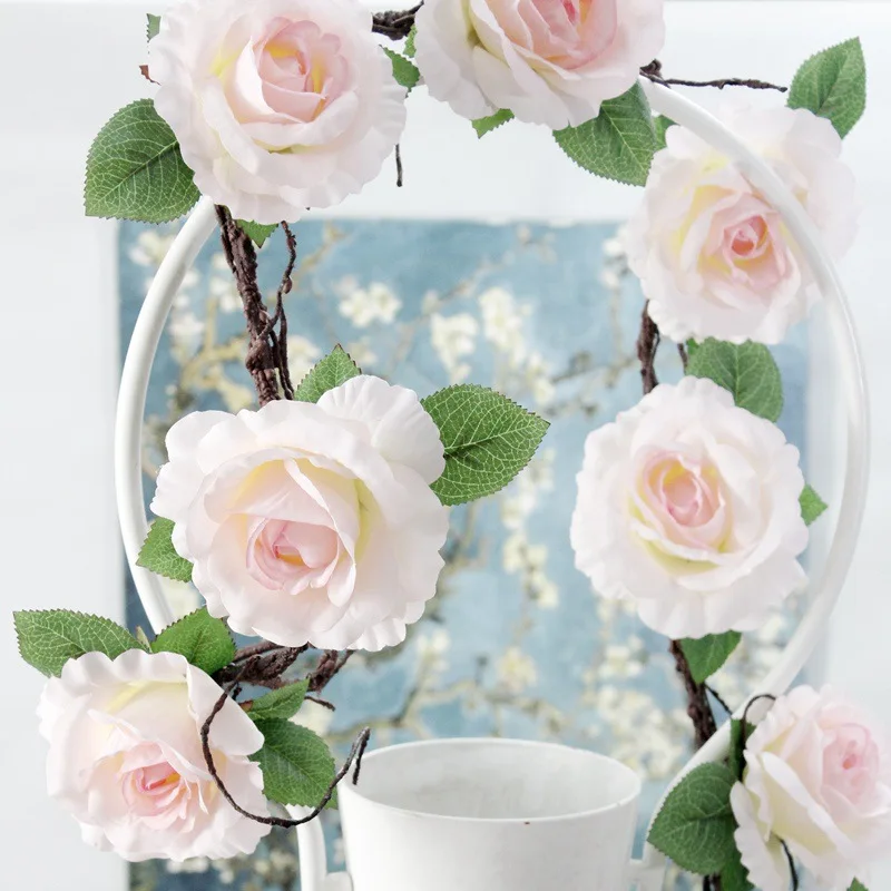182CM Artificial Rose Flower Vine Silk Plant Fake Flower Wedding Arch Hotel Wall DIY Accessories Decoration for Home Party 1Pcs