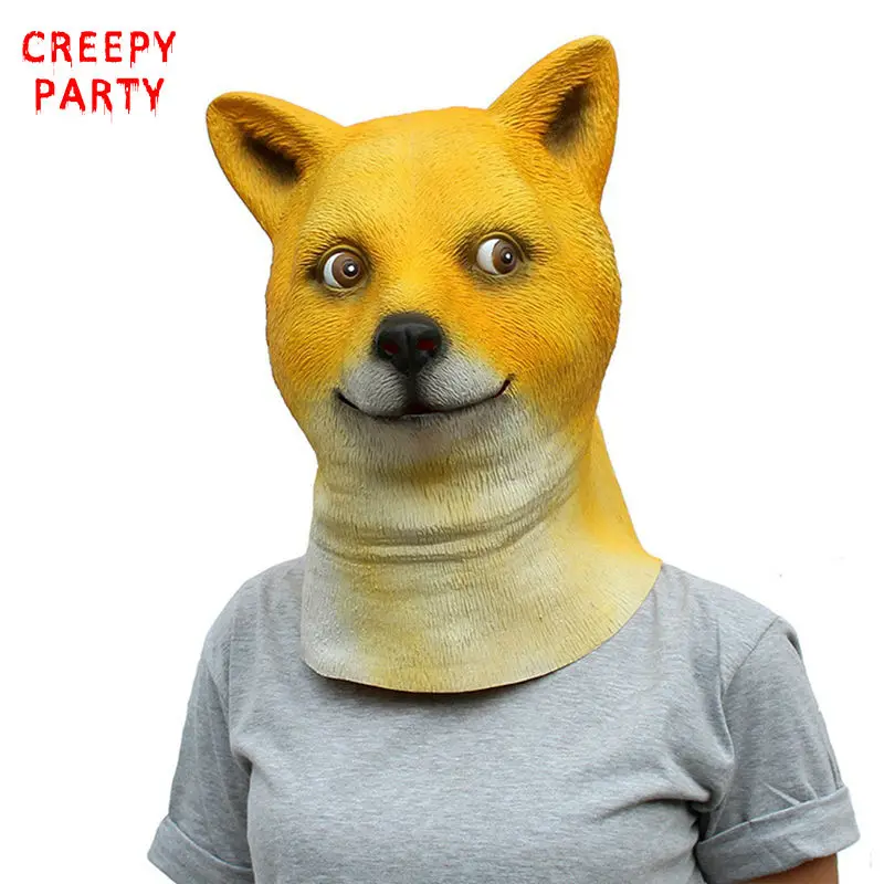 Novelty Latex Animal Party Mask Funny Adults Full Face Shiba Dog Head
