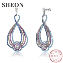 SHEON Luxury 925 Sterling Silver Fashion Colored Zircon Geometric Drop Earrings For Women Sterling Silver Jewelry Birthday Gift SHEON Luxury 925 Sterling Silver Fashion Colored Zircon Geometric Drop Earrings For Women Sterling Silver Jewelry Birthday Gift