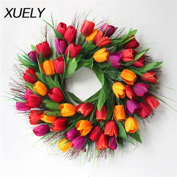 

45cm High quality artificial PU tulip wreath home wedding door wall garland Christmas party decoration Travel photography props