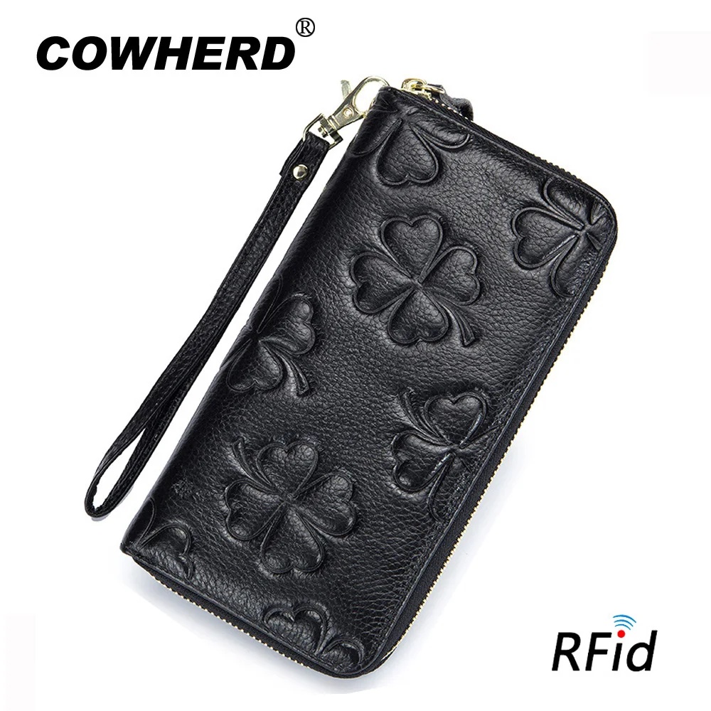 Пастух RFID Блокировка цветочный женский длинный клатч кошелек верхний слой из