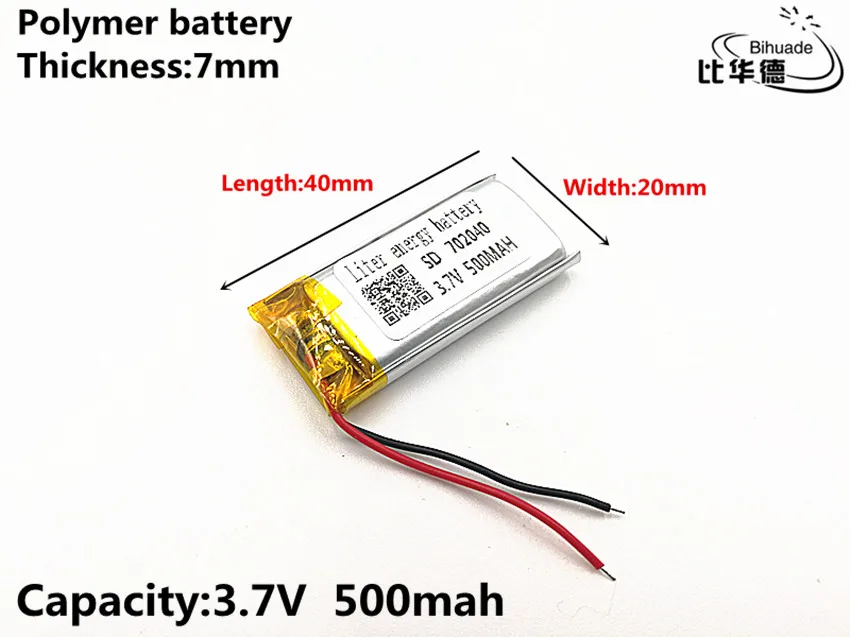 

1 шт./лот хорошее качество 3,7 в, 500 мАч, 702040 полимерная литий-ионная/литий-ионная батарея для игрушек, портативное зарядное устройство, GPS,mp3,mp4
