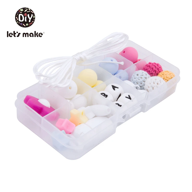 Давайте сделаем набор силиконовых бусин с коробкой без БФА, силиконовый бисер Diy пустышка Цепь Цветок Прорезыватель игрушки пищевой детский Прорезыватель - Цвет: Deep Pink
