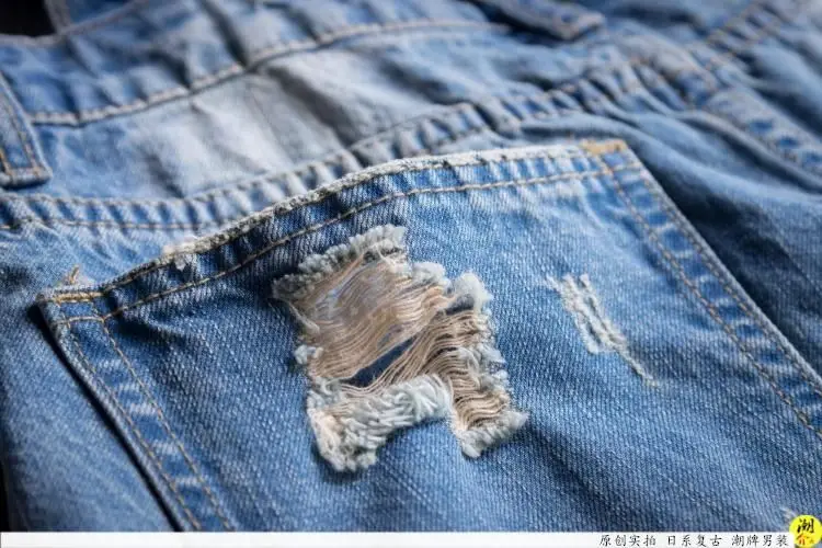 Мужские модные рваные комбинезоны дизайнерские джинсы Повседневный Состаренный деним комбинезон синие джинсовые рваные брюки 031503