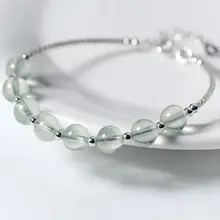 Реальные. 925 стерлингового серебра ювелирные изделия 6,5 мм Круглый Натуральный пренит камень виноград-браслет с камнями на запястье бусины Подвески GTLS492