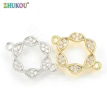 ZHUKOU-breloques en laiton cubique en zircone, connecteurs pour la fabrication de bijoux à bricoler soi-même résultats, trou: 1.5mm, VD323