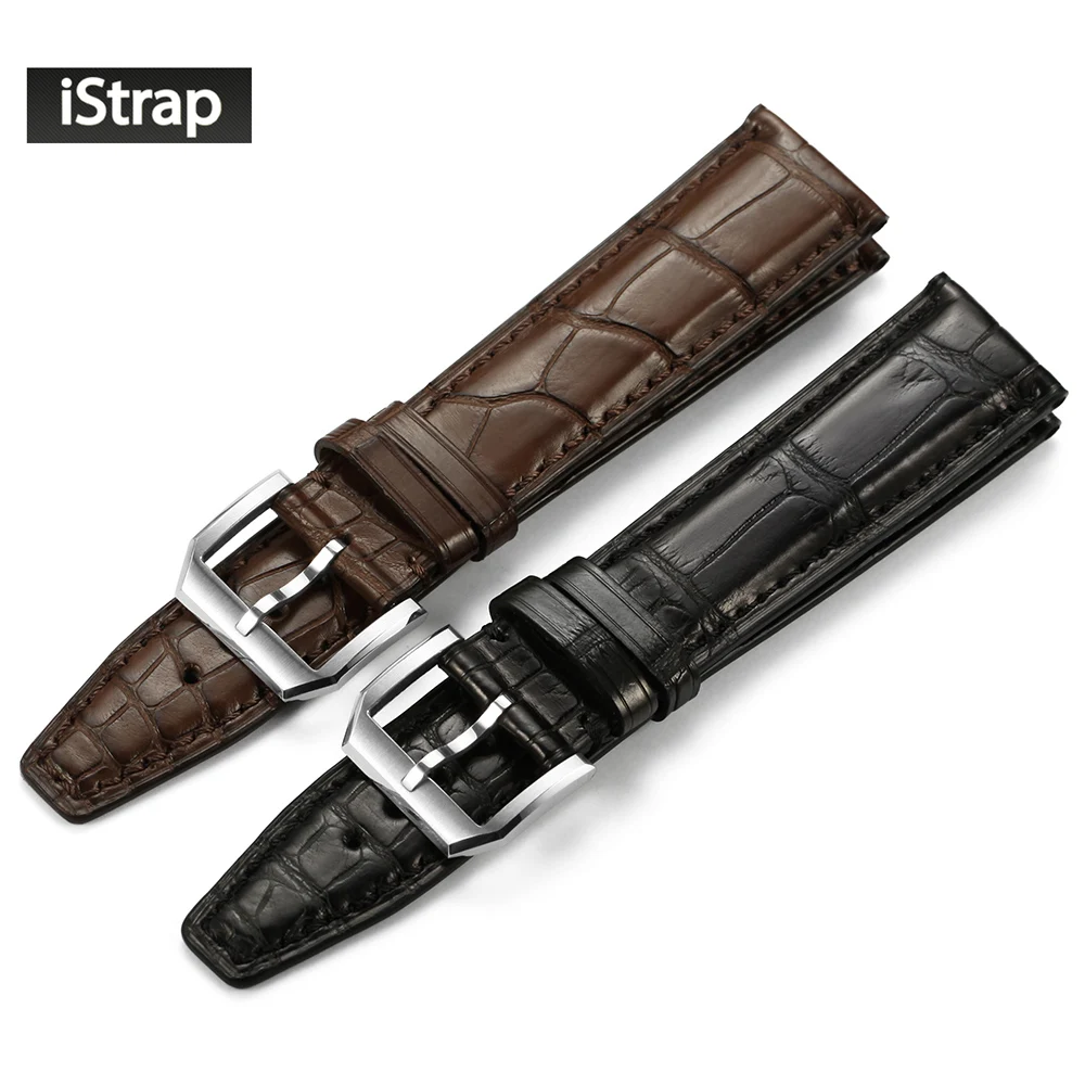 iStrap 20mm 21mm 22mm Black Brown High Quality Watchband Crocodile Leather Watch Strap With Silver Pin Buckle Watch Band For IWC iStrap 20mm 21mm 22mm Black Brown High Quality Watchband Crocodile Leather Watch Strap With Silver Pin Buckle Watch Band For IWC
