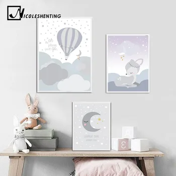 

Cartoon Moon Deer Nursery Wall Art Canvas Posters and Prints Cute Painting Nordic Kids Decoration Picture Baby Living Room Decor