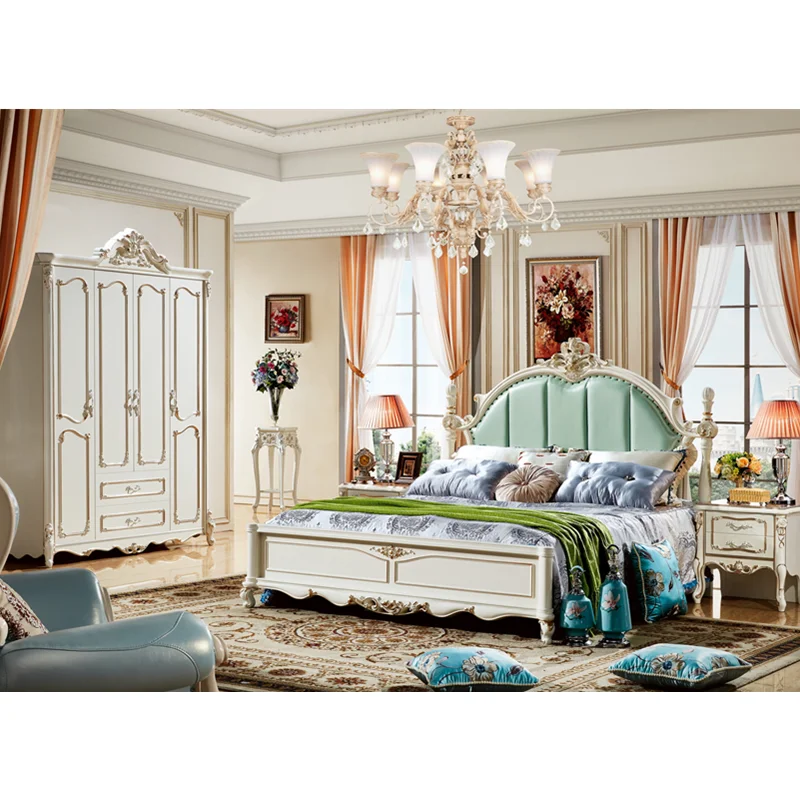 Яшма зеленый цвет роскошный стиль деревянный Резная Кровать набор, королева размер кровать для девочек