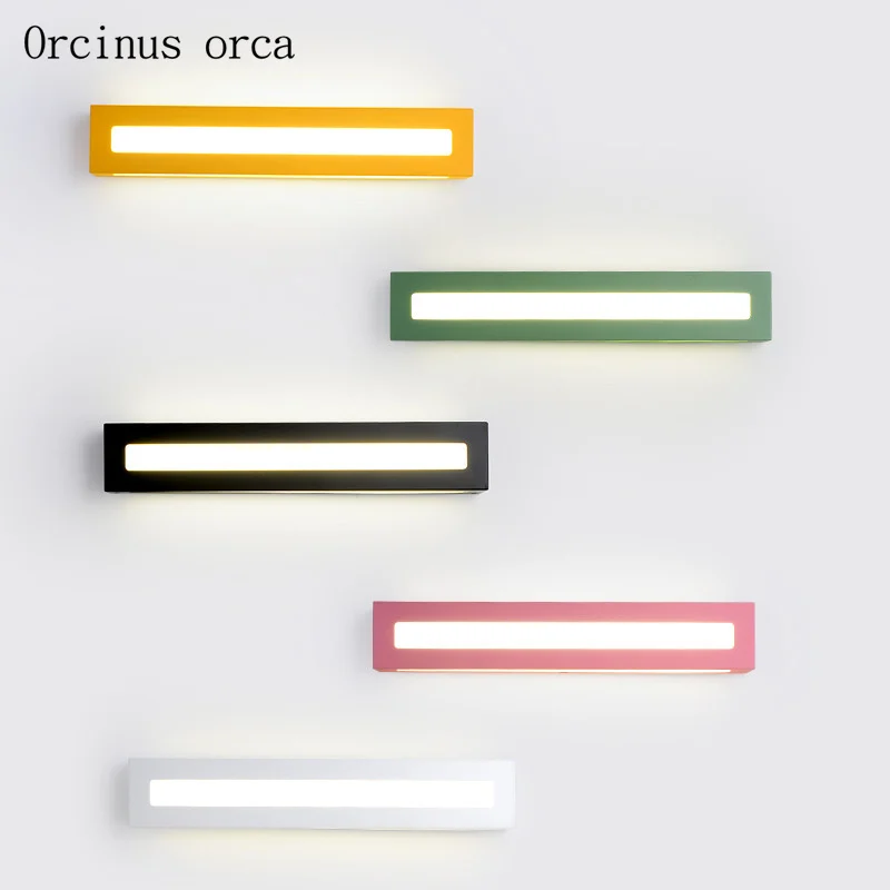  Nordic modern simple color strip led wall lamp Girl Bedroom bedside lamp creative square mirror hea - 32882483697