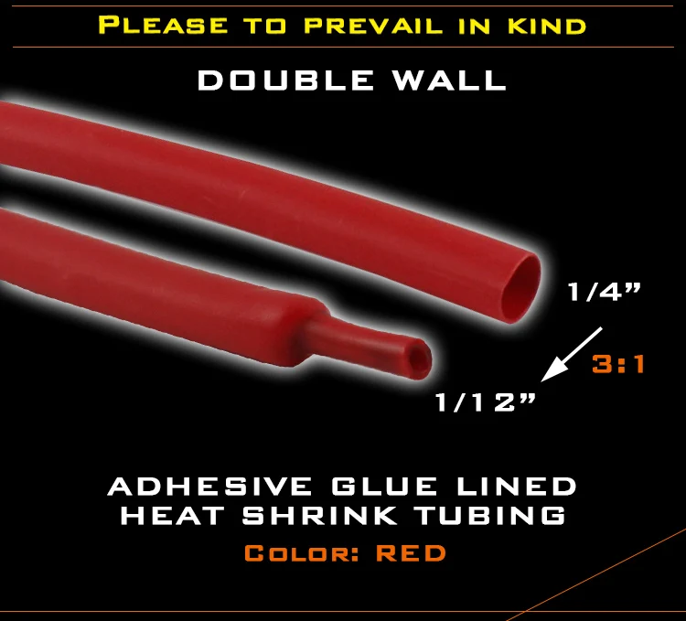 Multiple sizes Heat Shrink Tube Tubing 3:1 Ratio Red black 1/4" Polyolefin Wire Sleeve Assort