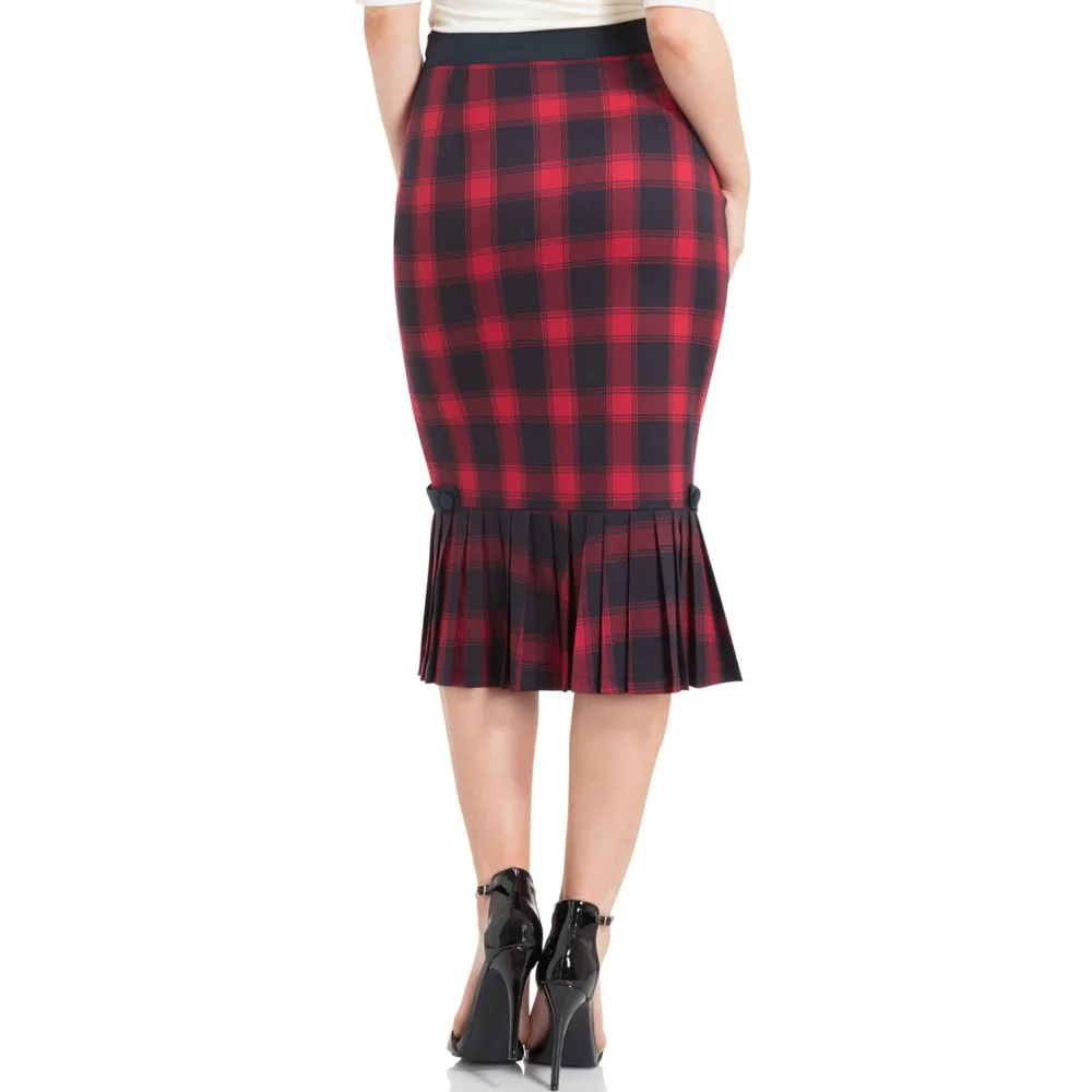 40-Женская винтажная 40s frenchie юбка-карандаш в красную шотландскую клетку, элегантная высокая талия, mid saia размера плюс, юбки faldas jupe
