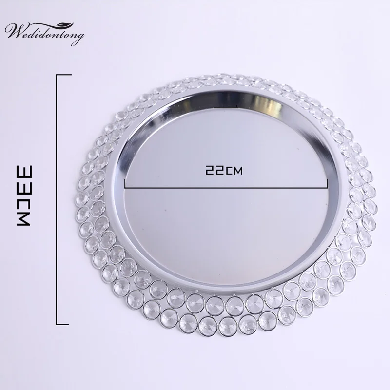 Clearance Sale 33cm Gold Silver Crystal Charger Plates with Beaded